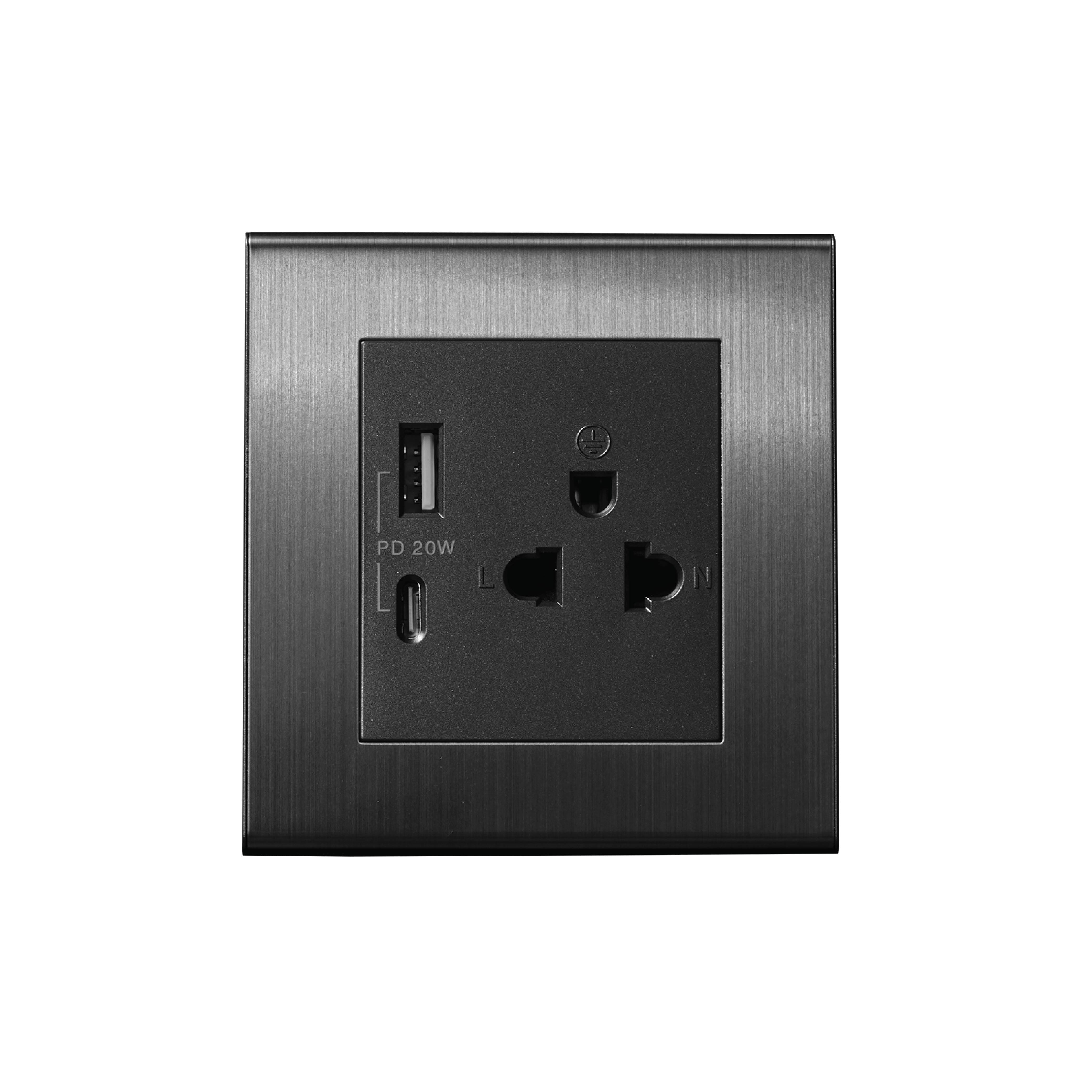 ชุดเต้ารับคู่ 3 ขา ART DNA รุ่น V23 WITH USB TYPE A+C CHARGER SOCKET DESIGN SWITCH สี BRUSH GREY_1